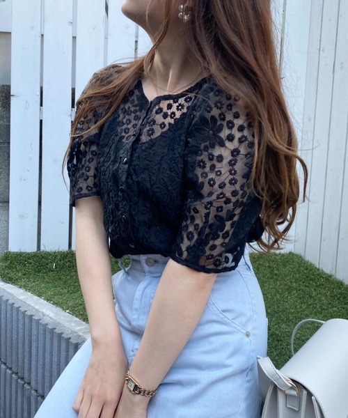 WEGO（ウィゴー）の「WEGO/【一部店限定】2WAYオーガンジー刺繍ブラウス（シャツ/ブラウス・レディース・ホワイト/ブラック・FREE）」の15枚目の写真