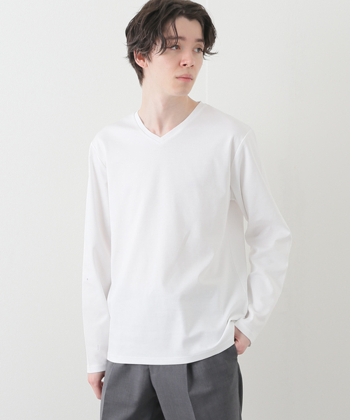 B.C STOCK(ベーセーストック)の「シルケットポンチ Vネック(Tシャツ/カットソー・メンズ・ホワイト/チャコールグレー/ネイビー・MEDIUM/LARGE)」の1枚目の写真