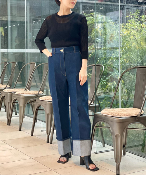 journal standard L'essage（ジャーナルスタンダードレサージュ）の「COSOシースルーリブプルオーバー（ニット/セーター・レディース・ブラック/オレンジ/アイボリー・FREE）」の4枚目の写真