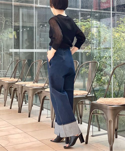 journal standard L'essage（ジャーナルスタンダードレサージュ）の「COSOシースルーリブプルオーバー（ニット/セーター・レディース・ブラック/オレンジ/アイボリー・FREE）」の5枚目の写真