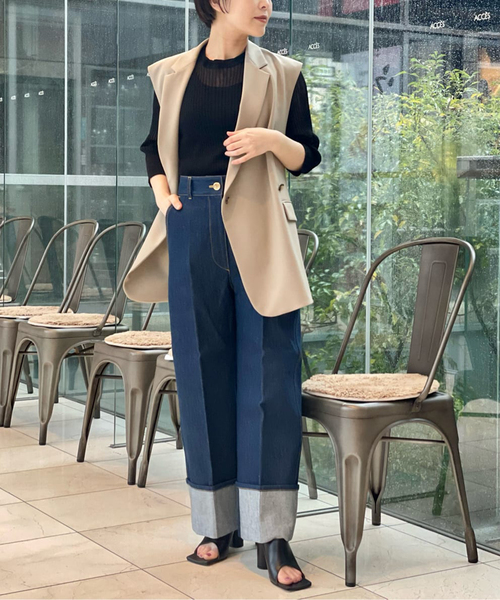 journal standard L'essage（ジャーナルスタンダードレサージュ）の「COSOシースルーリブプルオーバー（ニット/セーター・レディース・ブラック/オレンジ/アイボリー・FREE）」の6枚目の写真