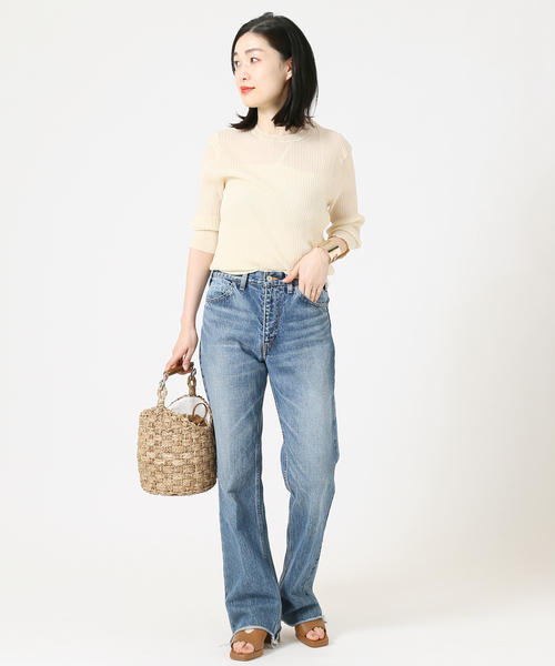 journal standard L'essage（ジャーナルスタンダードレサージュ）の「COSOシースルーリブプルオーバー（ニット/セーター・レディース・ブラック/オレンジ/アイボリー・FREE）」の12枚目の写真