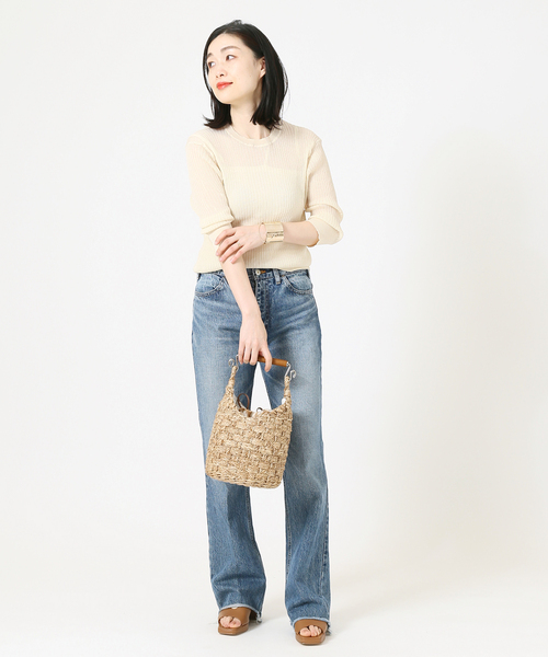 journal standard L'essage（ジャーナルスタンダードレサージュ）の「COSOシースルーリブプルオーバー（ニット/セーター・レディース・ブラック/オレンジ/アイボリー・FREE）」の15枚目の写真