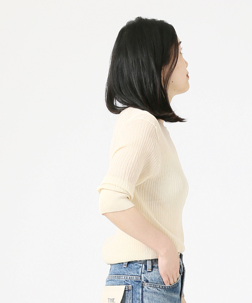 journal standard L'essage（ジャーナルスタンダードレサージュ）の「COSOシースルーリブプルオーバー（ニット/セーター・レディース・ブラック/オレンジ/アイボリー・FREE）」の16枚目の写真