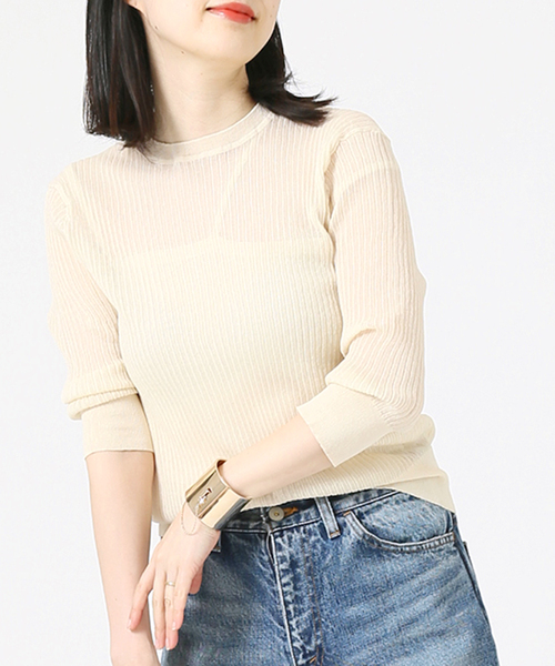 journal standard L'essage（ジャーナルスタンダードレサージュ）の「COSOシースルーリブプルオーバー（ニット/セーター・レディース・ブラック/オレンジ/アイボリー・FREE）」の18枚目の写真