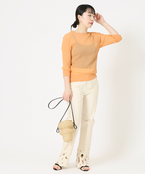 journal standard L'essage（ジャーナルスタンダードレサージュ）の「COSOシースルーリブプルオーバー（ニット/セーター・レディース・ブラック/オレンジ/アイボリー・FREE）」の21枚目の写真