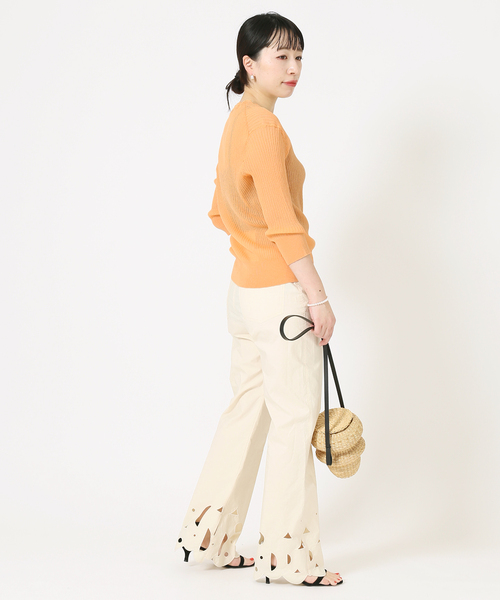 journal standard L'essage（ジャーナルスタンダードレサージュ）の「COSOシースルーリブプルオーバー（ニット/セーター・レディース・ブラック/オレンジ/アイボリー・FREE）」の22枚目の写真