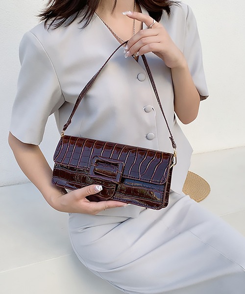 MAISON BREEZE(メゾンブリーズ)の「【MAISON BREEZE】クロコ型押しバックルハンドバッグ KNF(ハンドバッグ・レディース・ホワイト/ブラック/ブラウン・FREE)」の3枚目の写真