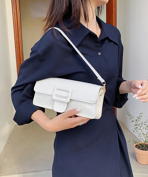 MAISON BREEZE(メゾンブリーズ)の「【MAISON BREEZE】クロコ型押しバックルハンドバッグ KNF(ハンドバッグ・レディース・ホワイト/ブラック/ブラウン・FREE)」の2枚目の写真