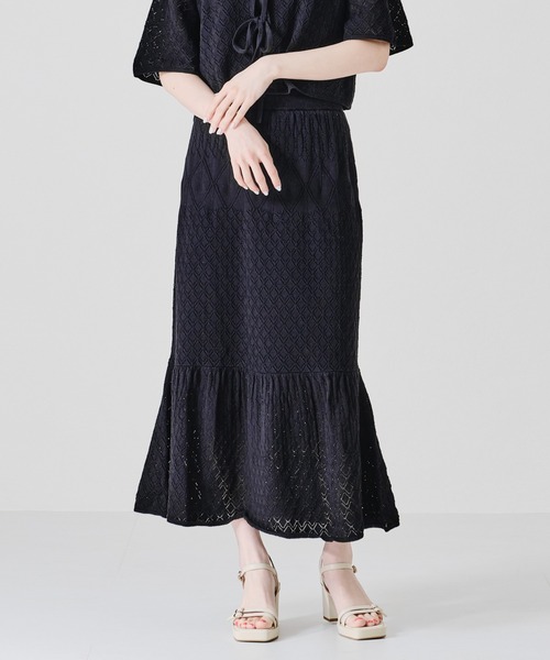 acro（アクロ）の「■■透かし編みニットマーメイドスカート【SETUP可】/AC1364（スカート・レディース・ブラック/ベージュ/グリーン・ﾌﾘ-）」の2枚目の写真