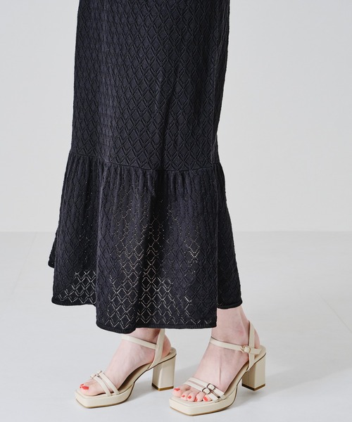 acro（アクロ）の「■■透かし編みニットマーメイドスカート【SETUP可】/AC1364（スカート・レディース・ブラック/ベージュ/グリーン・ﾌﾘ-）」の7枚目の写真