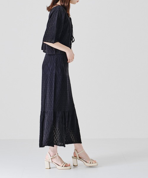 acro（アクロ）の「■■透かし編みニットマーメイドスカート【SETUP可】/AC1364（スカート・レディース・ブラック/ベージュ/グリーン・ﾌﾘ-）」の4枚目の写真