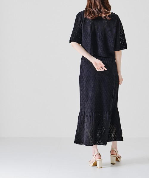 acro（アクロ）の「■■透かし編みニットマーメイドスカート【SETUP可】/AC1364（スカート・レディース・ブラック/ベージュ/グリーン・ﾌﾘ-）」の13枚目の写真