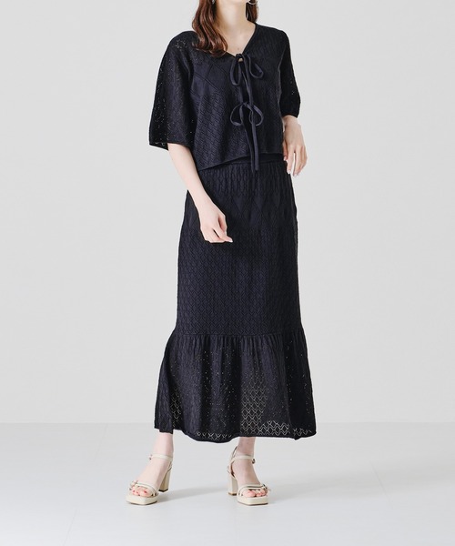 acro（アクロ）の「■■透かし編みニットマーメイドスカート【SETUP可】/AC1364（スカート・レディース・ブラック/ベージュ/グリーン・ﾌﾘ-）」の15枚目の写真