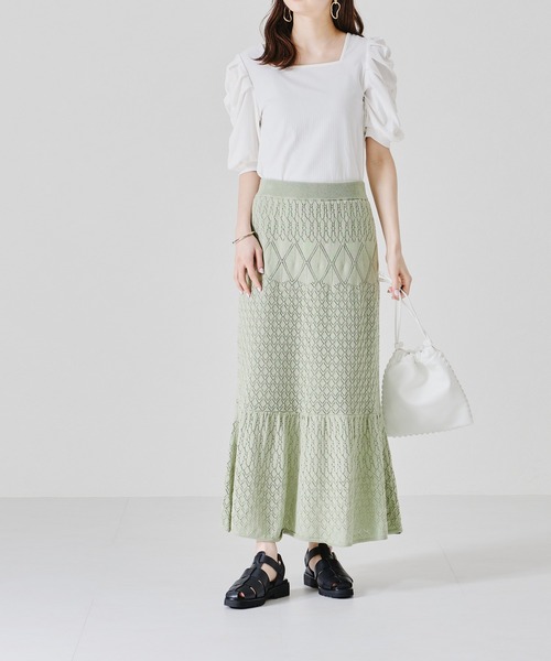 acro（アクロ）の「■■透かし編みニットマーメイドスカート【SETUP可】/AC1364（スカート・レディース・ブラック/ベージュ/グリーン・ﾌﾘ-）」の22枚目の写真