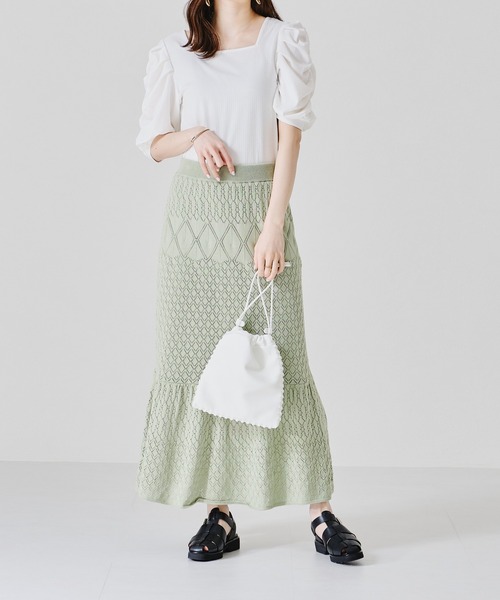 acro（アクロ）の「■■透かし編みニットマーメイドスカート【SETUP可】/AC1364（スカート・レディース・ブラック/ベージュ/グリーン・ﾌﾘ-）」の6枚目の写真