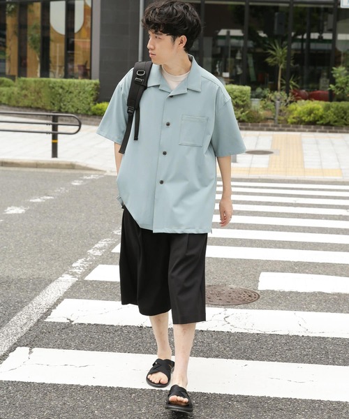 『セットアップ対応』オープンカラールーズシャツ(5分袖)