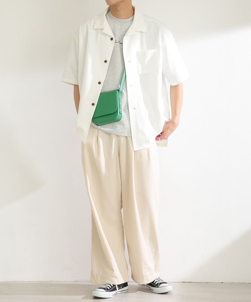 SENSE OF PLACE by URBAN RESEARCH(センスオブプレイスバイアーバンリサーチ)の「『セットアップ対応』 オープンカラールーズシャツ(5分袖)(シャツ/ブラウス・メンズ・ホワイト/チャコールグレー/ライトカーキ/ブルー系その他/ライトベージュ・MEDIUM/LARGE)」の8枚目の写真