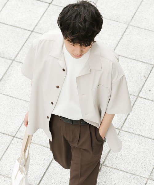 SENSE OF PLACE by URBAN RESEARCH(センスオブプレイスバイアーバンリサーチ)の「『セットアップ対応』 オープンカラールーズシャツ(5分袖)(シャツ/ブラウス・メンズ・ホワイト/チャコールグレー/ライトカーキ/ブルー系その他/ライトベージュ・MEDIUM/LARGE)」の16枚目の写真