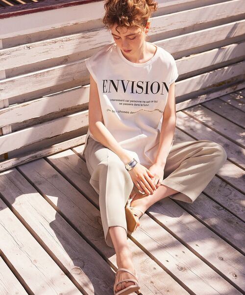 OPAQUE.CLIP（オペークドットクリップ）の「◆ロゴフレンチスリーブＴシャツ【WEB限定サイズ】（Tシャツ/カットソー・レディース・チャコールグレー/ホワイト系/ピンク系・38/40/36）」の2枚目の写真