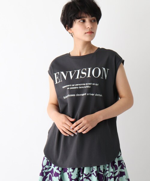 OPAQUE.CLIP（オペークドットクリップ）の「◆ロゴフレンチスリーブＴシャツ【WEB限定サイズ】（Tシャツ/カットソー・レディース・チャコールグレー/ホワイト系/ピンク系・38/40/36）」の3枚目の写真