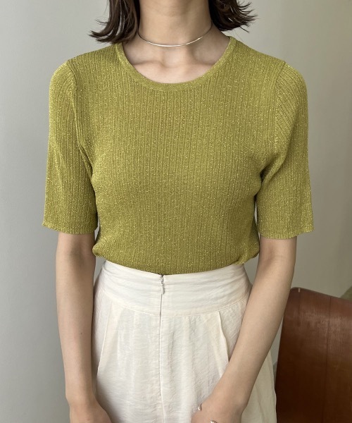 Amiur（エミレ）の「lame rib knit tops（ニット/セーター・レディース・ベージュ/グリーン/ラベンダー・FREE）」の3枚目の写真