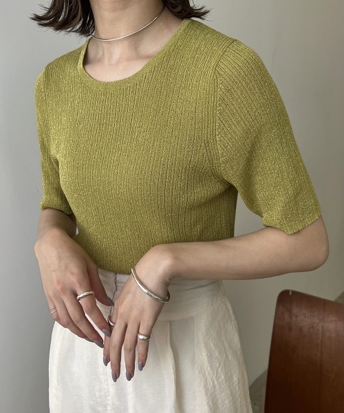Amiur（エミレ）の「lame rib knit tops（ニット/セーター・レディース・ベージュ/グリーン/ラベンダー・FREE）」の8枚目の写真