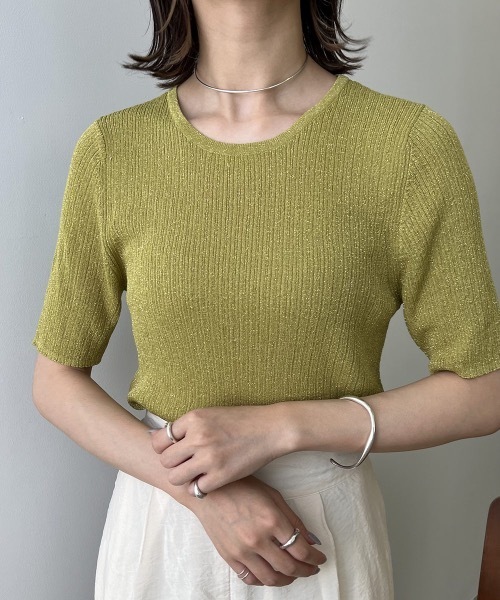 Amiur（エミレ）の「lame rib knit tops（ニット/セーター・レディース・ベージュ/グリーン/ラベンダー・FREE）」の10枚目の写真