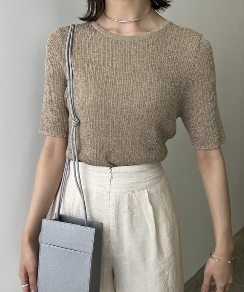 Amiur（エミレ）の「lame rib knit tops（ニット/セーター・レディース・ベージュ/グリーン/ラベンダー・FREE）」の12枚目の写真