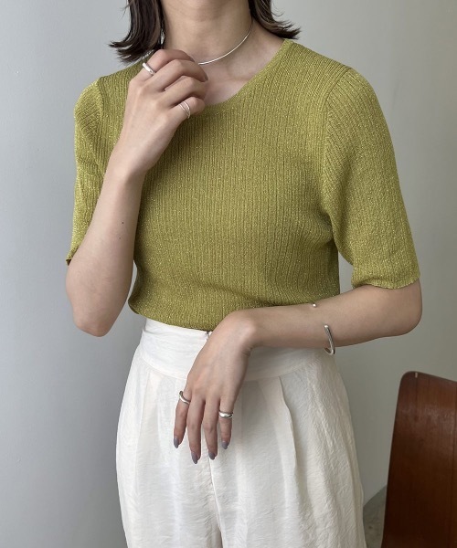 Amiur（エミレ）の「lame rib knit tops（ニット/セーター・レディース・ベージュ/グリーン/ラベンダー・FREE）」の18枚目の写真