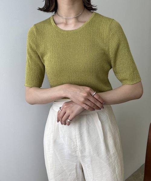Amiur（エミレ）の「lame rib knit tops（ニット/セーター・レディース・ベージュ/グリーン/ラベンダー・FREE）」の19枚目の写真