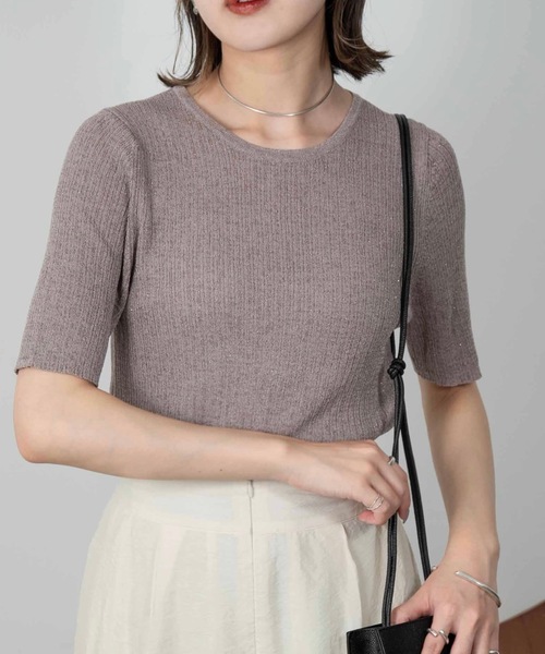 Amiur（エミレ）の「lame rib knit tops（ニット/セーター・レディース・ベージュ/グリーン/ラベンダー・FREE）」の6枚目の写真
