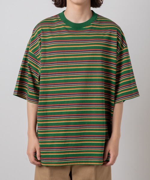 WEGO(ウィゴー)の「WEGO/ヘビーウエイト レトロボーダーBIGT(Tシャツ/カットソー・メンズ・ホワイト/ダークグリーン・LARGE/MEDIUM)」の14枚目の写真
