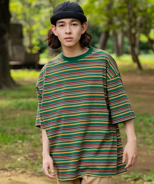 WEGO(ウィゴー)の「WEGO/ヘビーウエイト レトロボーダーBIGT(Tシャツ/カットソー・メンズ・ホワイト/ダークグリーン・LARGE/MEDIUM)」の9枚目の写真