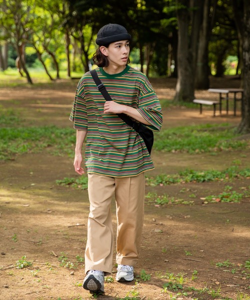 WEGO(ウィゴー)の「WEGO/ヘビーウエイト レトロボーダーBIGT(Tシャツ/カットソー・メンズ・ホワイト/ダークグリーン・LARGE/MEDIUM)」の7枚目の写真