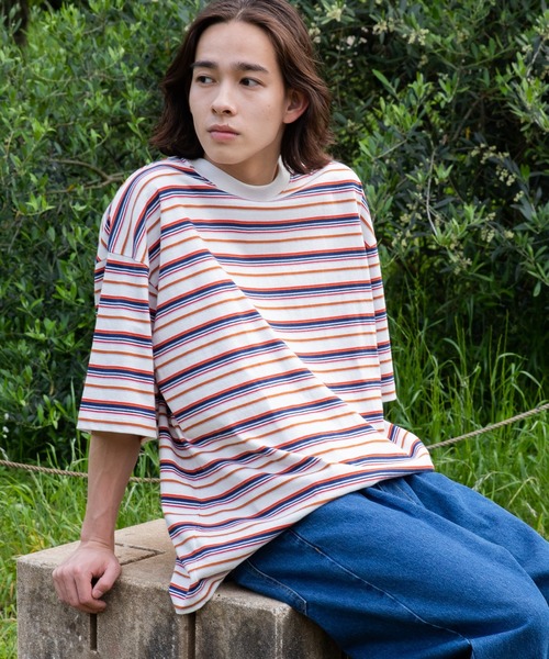 WEGO(ウィゴー)の「WEGO/ヘビーウエイト レトロボーダーBIGT(Tシャツ/カットソー・メンズ・ホワイト/ダークグリーン・LARGE/MEDIUM)」の6枚目の写真