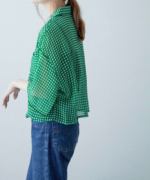 etoll.（エトル）の「シアーチェック ショートシャツ（シャツ/ブラウス・レディース・ネイビー/パープル/グリーン・M）」の10枚目の写真