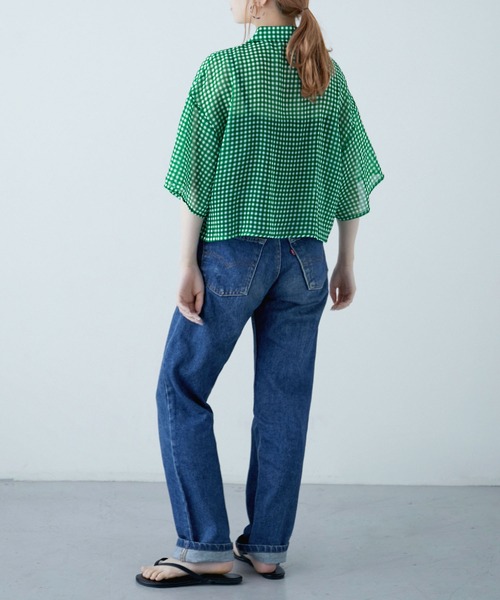 etoll.（エトル）の「シアーチェック ショートシャツ（シャツ/ブラウス・レディース・ネイビー/パープル/グリーン・M）」の19枚目の写真