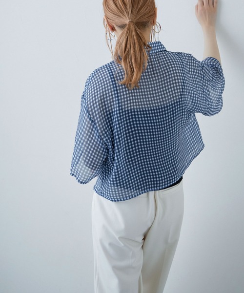 etoll.（エトル）の「シアーチェック ショートシャツ（シャツ/ブラウス・レディース・ネイビー/パープル/グリーン・M）」の17枚目の写真