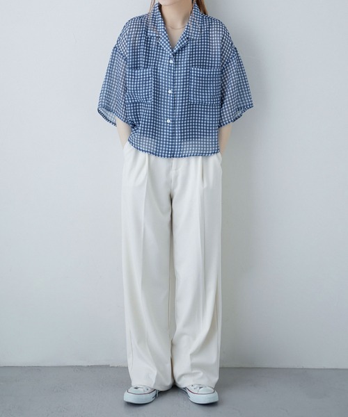 etoll.（エトル）の「シアーチェック ショートシャツ（シャツ/ブラウス・レディース・ネイビー/パープル/グリーン・M）」の21枚目の写真