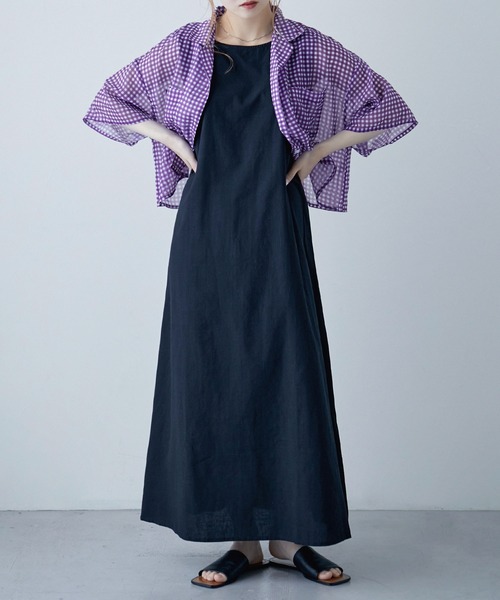 etoll.（エトル）の「シアーチェック ショートシャツ（シャツ/ブラウス・レディース・ネイビー/パープル/グリーン・M）」の5枚目の写真