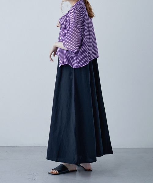 etoll.（エトル）の「シアーチェック ショートシャツ（シャツ/ブラウス・レディース・ネイビー/パープル/グリーン・M）」の9枚目の写真