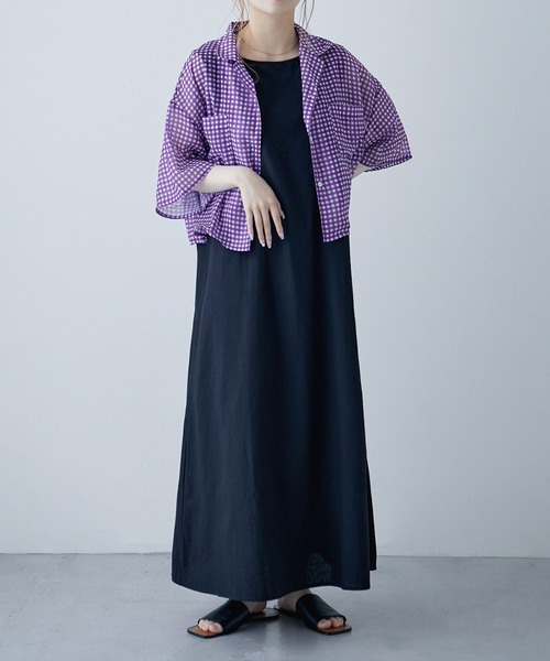 etoll.（エトル）の「シアーチェック ショートシャツ（シャツ/ブラウス・レディース・ネイビー/パープル/グリーン・M）」の18枚目の写真