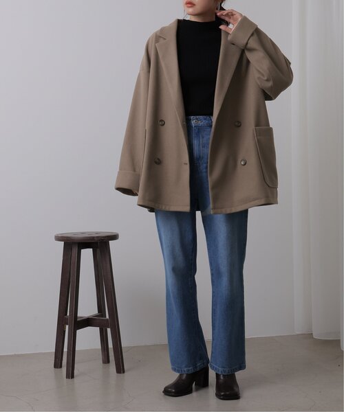 frames RAY CASSIN（フレームスレイカズン）の「ニットモッサライト ダブルテイラーミドルジャケット（テーラードジャケット・レディース・ブルー/ブラウン/キナリ・FREE）」の22枚目の写真