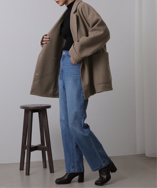 frames RAY CASSIN（フレームスレイカズン）の「ニットモッサライト ダブルテイラーミドルジャケット（テーラードジャケット・レディース・ブルー/ブラウン/キナリ・FREE）」の21枚目の写真