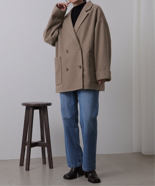 frames RAY CASSIN（フレームスレイカズン）の「ニットモッサライト ダブルテイラーミドルジャケット（テーラードジャケット・レディース・ブルー/ブラウン/キナリ・FREE）」の19枚目の写真