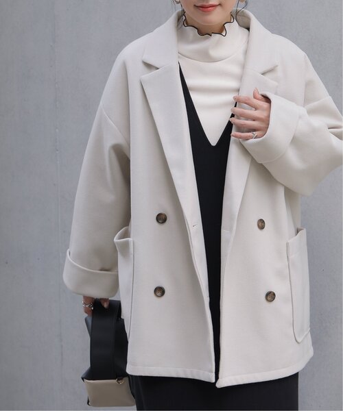 frames RAY CASSIN（フレームスレイカズン）の「ニットモッサライト ダブルテイラーミドルジャケット（テーラードジャケット・レディース・ブルー/ブラウン/キナリ・FREE）」の18枚目の写真