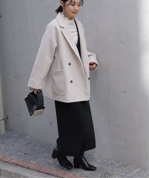 frames RAY CASSIN（フレームスレイカズン）の「ニットモッサライト ダブルテイラーミドルジャケット（テーラードジャケット・レディース・ブルー/ブラウン/キナリ・FREE）」の17枚目の写真