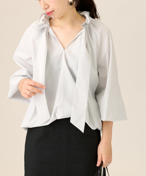 journal standard L'essage（ジャーナルスタンダードレサージュ）の「《追加予約》CPリボンブラウス（シャツ/ブラウス・レディース・ホワイト/ブラック/ブルー/グレー系その他・FREE）」の3枚目の写真
