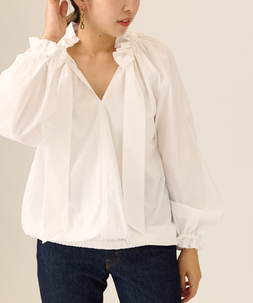 journal standard L'essage（ジャーナルスタンダードレサージュ）の「《追加予約》CPリボンブラウス（シャツ/ブラウス・レディース・ホワイト/ブラック/ブルー/グレー系その他・FREE）」の2枚目の写真